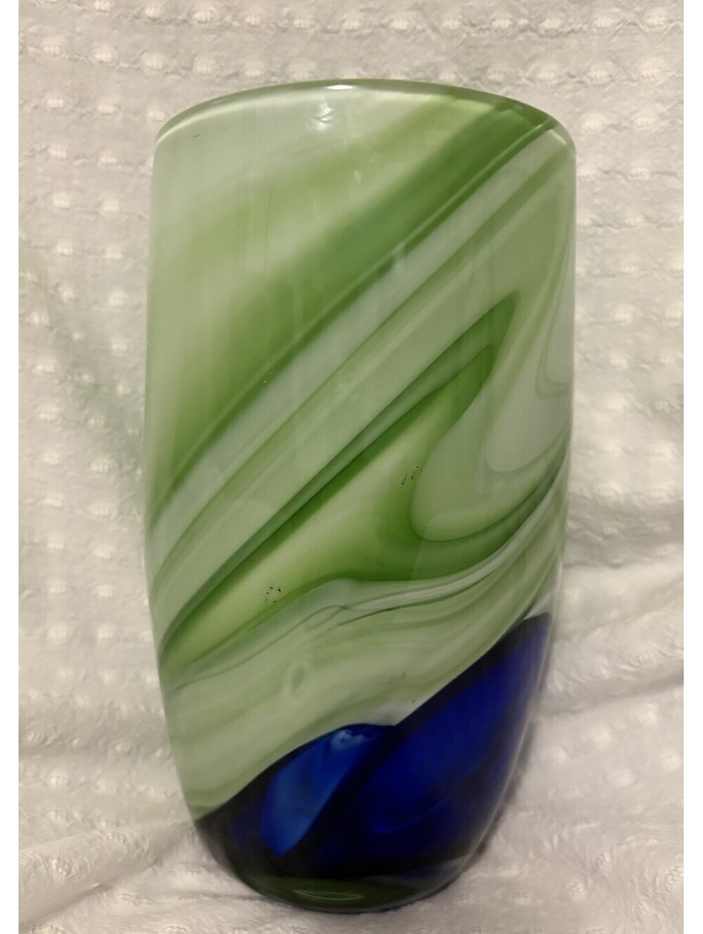 Cobalt Blue And Green Swirl Glass Contrast Vase. Murano Kosta Boda Style 10 In